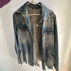 Free People Oversized Distressed Denim Jacket